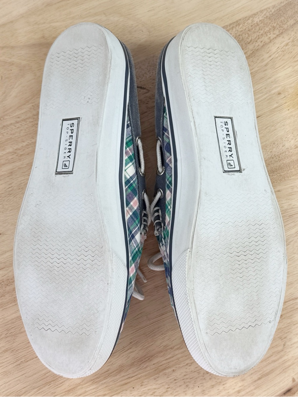 Sperry Plaid Canvas Slip On Mules Boat Shoes Blue Green Pink Women 9 Preppy - Picture 8 of 10